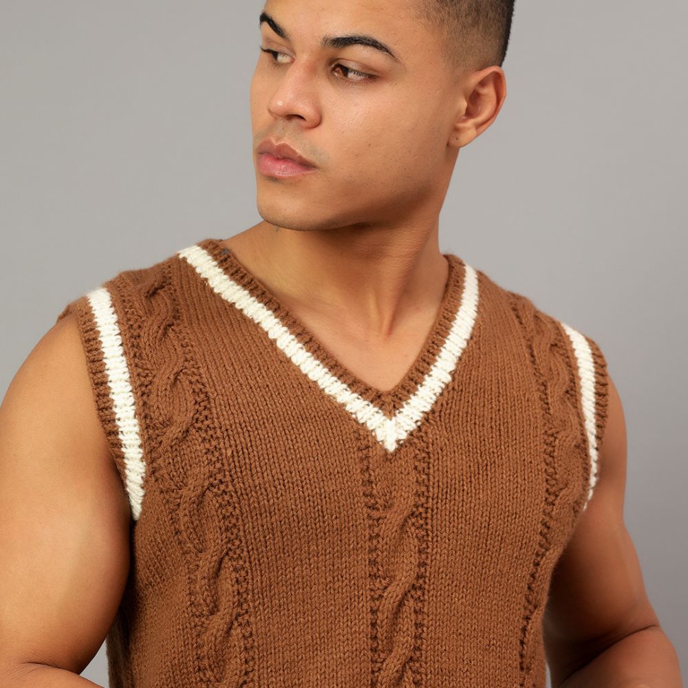 Brown Handknitted Woollen Sleeveless Sweater